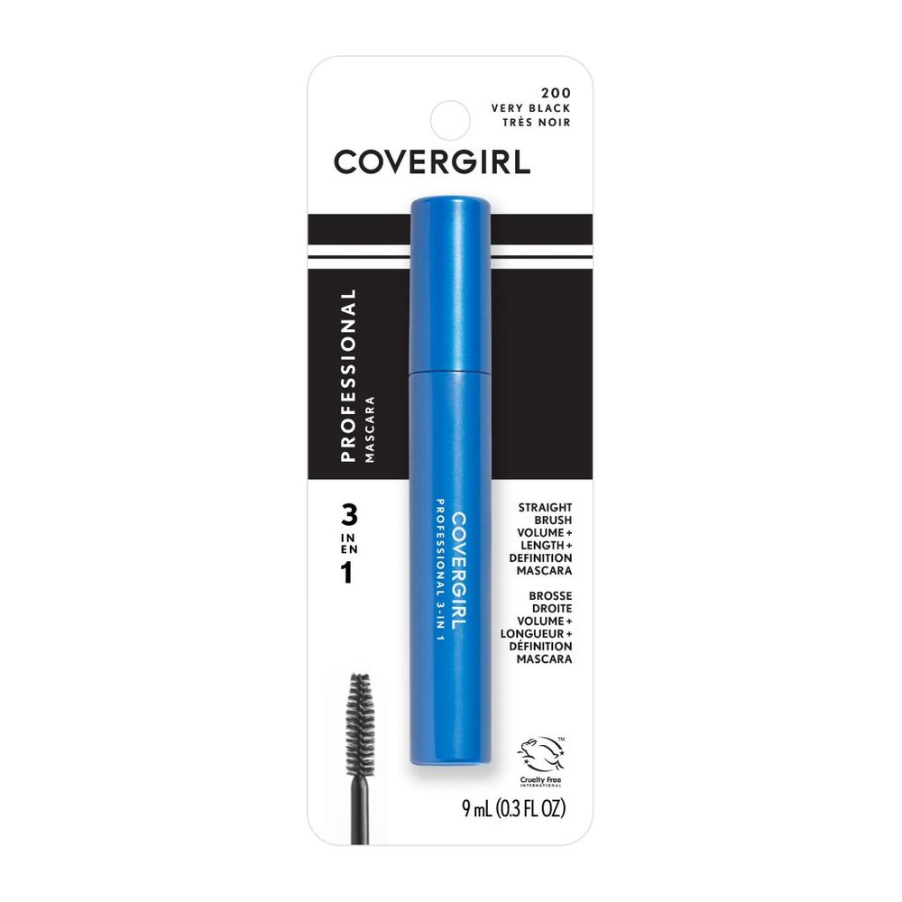 3 COVERGIRL Professional 3-in-1 Straight Brush Mascara, 200 Very Black, 0.3 oz
